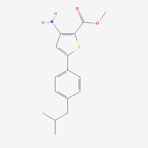 METHYL 3-AMINO-5-(4-ISOBUTYLPHENYL)THIOPHENE-2-CARBOXYLATE chemical structure METHYL 3-AMINO-5-(4-ISOBUTYLPHENYL)THIOPHENE-2-CARBOXYLATE (CAS: 208944-55-2) - Chemical Structure and Molecular Formula