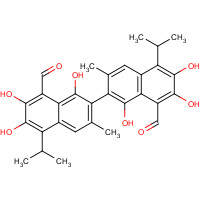 1,1',6,6',7,7'-Hexahydroxy-5,5'-diisopropyl-3,3'-dimethyl-2,2'-binaphthalene-8,8'-dicarbaldehyde (CAS: 12542-36-8) - Chemical Structure and Molecular Formula 