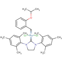 Dichloro(1,3-dimesityl-2-imidazolidinylidene)(2-isopropoxybenzylidene)ruthenium (CAS: 301224-40-8) - Chemical Structure and Molecular Formula 