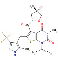 Thieno[2,3-d]pyrimidine-2,4(1H,3H)-dione, 5-[[(4S)-4-hydroxy-4-methyl-2-isoxazolidinyl]carbonyl]-3-methyl-1-(1-methylethyl)-6-[[5-methyl-3-(trifluoromethyl)-1H-pyrazol-4-yl]methyl]- (CAS: 1448671-31-5) - Related Chemical Product