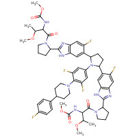 methyl N-[(2S,3R)-1-[(2S)-2-[6-[(2R,5R)-1-[3,5-difluoro-4-[4-(4-fluorophenyl)piperidin-1-yl]phenyl]-5-[6-fluoro-2-[(2S)-1-[(2S,3R)-3-methoxy-2-(methoxycarbonylamino)butanoyl]pyrrolidin-2-yl]-3H-benzimidazol-5-yl]pyrrolidin-2-yl]-5-fluoro-1H-benzimidazol-2 (CAS: 1353900-92-1) - Chemical Structure and Molecular Formula 
