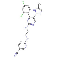 6-[2-[[4-(2,4-dichlorophenyl)-5-(5-methyl-1H-imidazol-2-yl)pyrimidin-2-yl]amino]ethylamino]pyridine-3-carbonitrile (CAS: 252917-06-9) - Chemical Structure and Molecular Formula 