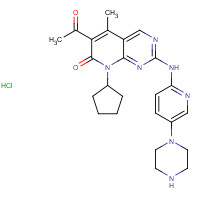 6-acetyl-8-cyclopentyl-5-methyl-2-[(5-piperazin-1-ylpyridin-2-yl)amino]pyrido[2,3-d]pyrimidin-7-one;hydrochloride (CAS: 827022-32-2) - Chemical Structure and Molecular Formula 