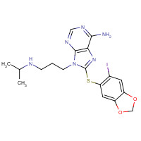 8-[(6-iodo-1,3-benzodioxol-5-yl)sulfanyl]-9-[3-(propan-2-ylamino)propyl]purin-6-amine (CAS: 873436-91-0) - Chemical Structure and Molecular Formula 