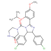 4-[4,5-bis(4-chlorophenyl)-2-(4-methoxy-2-propan-2-yloxyphenyl)-4,5-dihydroimidazole-1-carbonyl]piperazin-2-one (CAS: 890090-75-2) - Chemical Structure and Molecular Formula 