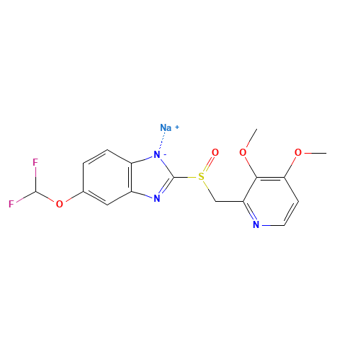 5-(Difluoromethoxy)-2-(((3,4-dimethoxy-2-pyridinyl)methyl) sulfinyl)-1H-benzimidazole sodium (CAS: 138786-67-1) - Chemical Structure and Molecular Formula 