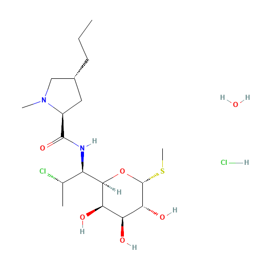 CLINDAMYCIN HYDROCHLORIDE (CAS: 58207-19-5) - Chemical Structure and Molecular Formula 