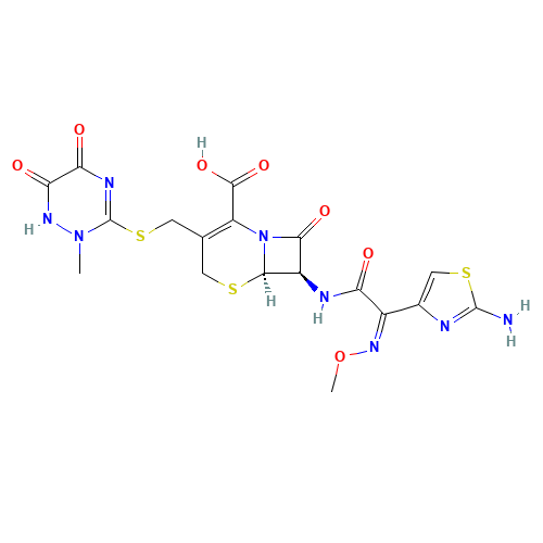 (6R,7R)-7-[[(2E)-2-(2-Amino-1,3-thiazol-4-yl)-2-methoxyiminoacetyl]amino]-3-[(2-methyl-5,6-dioxo-1H-1,2,4-triazin-3-yl)sulfanylmethyl]-8-oxo-5-thia-1-azabicyclo[4.2.0]oct-2-ene-2-carboxylic acid (CAS: 73384-59-5) - Related Chemical Product