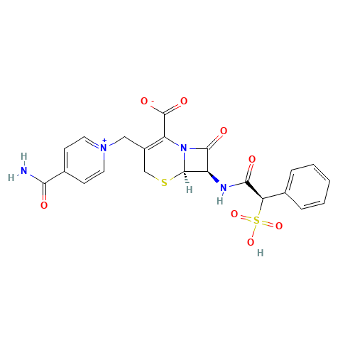 (6R,7R)-3-[(4-Carbamoylpyridin-1-ium-1-yl)methyl]-8-oxo-7-[[(2R)-2-phenyl-2-sulfoacetyl]amino]-5-thia-1-azabicyclo[4.2.0]oct-2-ene-2-carboxylate (CAS: 62587-73-9) - Related Chemical Product