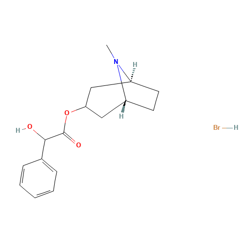 alpha-Hydroxybenzeneacetic acid 8-methyl-8-azabicyclo[3.2.1]oct-3-yl ester hydrobromide (CAS: 51-56-9) - Chemical Structure and Molecular Formula 