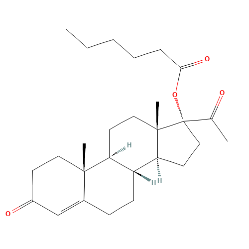 17a-Hydroxyprogesterone caproate (CAS: 630-56-8) - Chemical Structure and Molecular Formula 