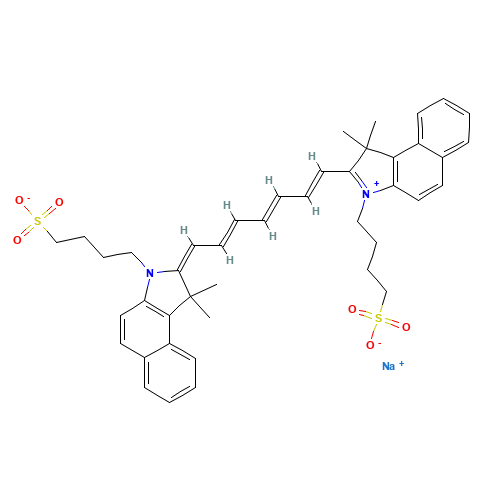 Sodium 2-(7-(3,3-dimethyl-1-(4-sulfonatobutyl)benz(e)indolin-2-ylidene)hepta-1,3,5-trien-1-yl)-3,3-dimethyl-1-(4-sulfonatobutyl)benz[e]indolinium (CAS: 3599-32-4) - Chemical Structure and Molecular Formula 