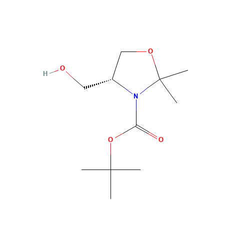 (R)-4-HYDROXYMETHYL-2,2-DIMETHYL-OXAZOLIDINE-3-CARBOXYLIC ACID TERT-BUTYL ESTER (CAS: 108149-63-9) - Chemical Structure and Molecular Formula 
