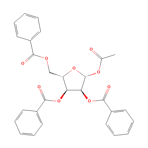 1-ACETYL-2,3,5-TRI-O-BENZOYL-B-L-RIBOFURANOSE (CAS: 3080-30-6) - Chemical Structure and Molecular Formula 