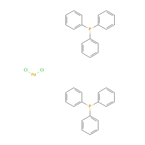 Bis(triphenylphosphine)palladium(II) chloride (CAS: 13965-03-2) - Chemical Structure and Molecular Formula 