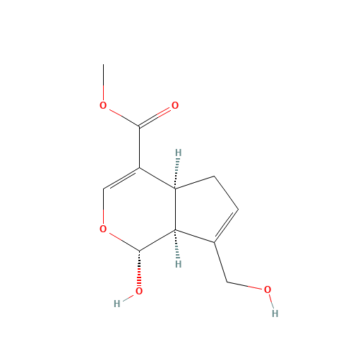 1,4a,5,7a-Tetrahydro-1-hydroxy-7-(hydroxymethyl)-cyclopenta(c)pyran-4-carboxylic acid methyl ester (CAS: 6902-77-8) - Chemical Structure and Molecular Formula 