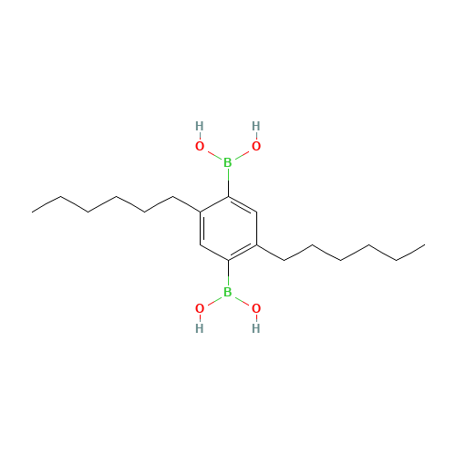2,5-BIS(HEXYL)-1,4-BENZENEBIS(BORONIC ACID) (CAS: 131117-66-3) - Chemical Structure and Molecular Formula 