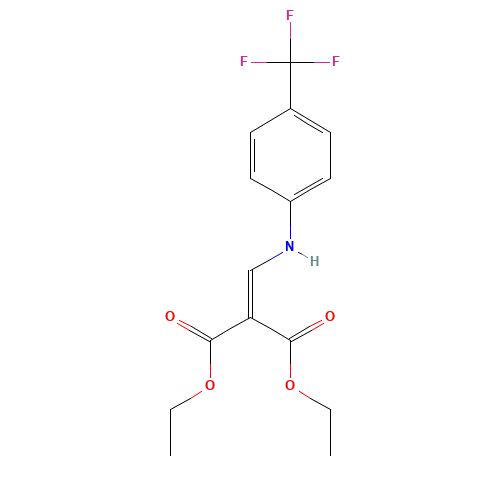 (4-TRIFLUOROMETHYLPHENYLAMINO)METHYLENEMALONIC ACID DIETHYL ESTER (CAS: 49713-39-5) - Chemical Structure and Molecular Formula 