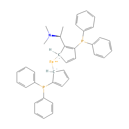 (S)-N,N-DIMETHYL-1-[(R)-1',2-BIS(DIPHENYLPHOSPHINO)FERROCENYL]ETHYLAMINE (CAS: 55650-59-4) - Chemical Structure and Molecular Formula 