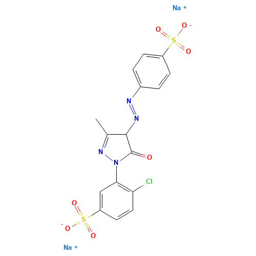 1-(2-CHLORO-5-SULFOPHENYL)-3-METHYL-4-(4-SULFOPHENYL)AZO-2-PYRAZOLIN-5-ONE DISODIUM SALT (CAS: 91101-24-5) - Chemical Structure and Molecular Formula 