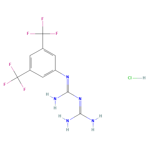 1-[3,5-BIS(TRIFLUOROMETHYL)PHENYL]BIGUANIDE HYDROCHLORIDE (CAS: 36068-40-3) - Chemical Structure and Molecular Formula 
