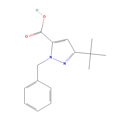 1-BENZYL-3-(TERT-BUTYL)-1H-PYRAZOLE-5-CARBOXYLIC ACID (CAS: 100957-85-5) - Chemical Structure and Molecular Formula 