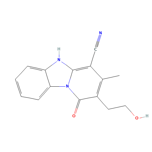 2-(2-HYDROXYETHYL)-3-METHYL-1-OXO-1,5-DIHYDROPYRIDO[1,2-A]BENZIMIDAZOLE-4-CARBONITRILE (CAS: 166671-26-7) - Chemical Structure and Molecular Formula 