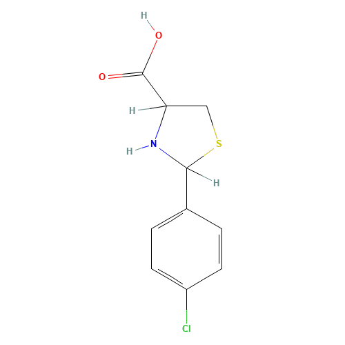 2-(4-CHLORO-PHENYL)-THIAZOLIDINE-4-CARBOXYLIC ACID (CAS: 34491-29-7) - Chemical Structure and Molecular Formula 