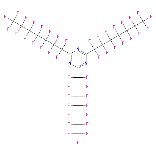 2,4,6-Tris(pentadecafluoroheptyl)-1,3,5-triazine (CAS: 21674-38-4) - Chemical Structure and Molecular Formula 