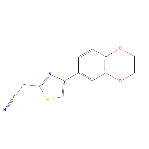 2-[4-(2,3-DIHYDRO-1,4-BENZODIOXIN-6-YL)-1,3-THIAZOL-2-YL]ACETONITRILE (CAS: 499771-17-4) - Chemical Structure and Molecular Formula 