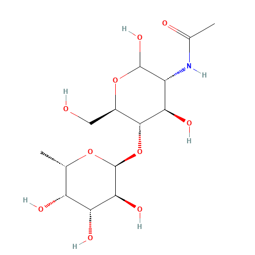 2-ACETAMIDO-2-DEOXY-4-O-(A-L-FUCOPYRANOSYL)-D-GLUCOPYRANOSE (CAS: 76211-71-7) - Chemical Structure and Molecular Formula 