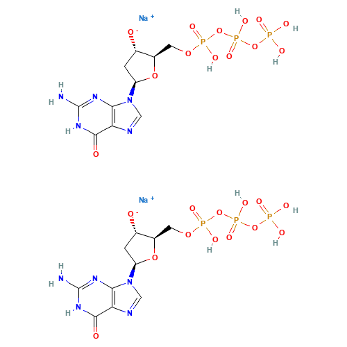 Guanosine 5'-(tetrahydrogen triphosphate),2'-deoxy-,disodium salt (CAS: 95648-76-3) - Chemical Structure and Molecular Formula 