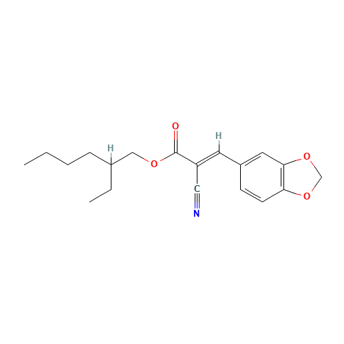 2-ETHYLHEXYL ALPHA-CYANO-3,4-METHYLENEDIOXYCINNAMATE (CAS: 63524-66-3) - Chemical Structure and Molecular Formula 