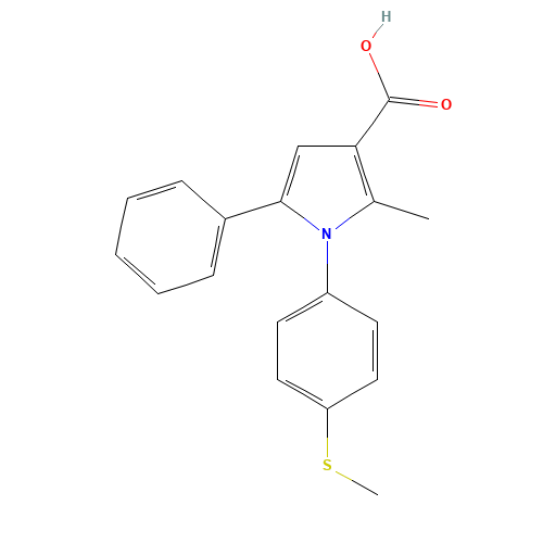 2-METHYL-1-[4-(METHYLTHIO)PHENYL]-5-PHENYL-1H-PYRROLE-3-CARBOXYLIC ACID (CAS: 306936-46-9) - Chemical Structure and Molecular Formula 