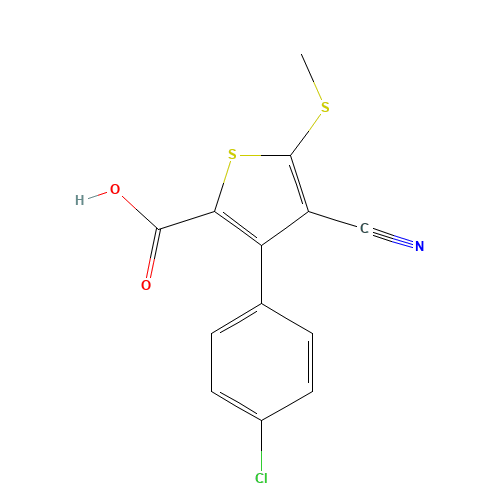 3-(4-CHLOROPHENYL)-4-CYANO-5-(METHYLTHIO)THIOPHENE-2-CARBOXYLIC ACID (CAS: 116525-66-7) - Related Chemical Product