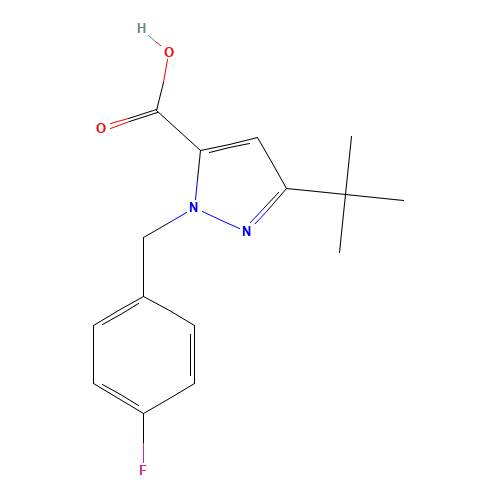 3-(TERT-BUTYL)-1-(4-FLUOROBENZYL)-1H-PYRAZOLE-5-CARBOXYLIC ACID (CAS: 306937-03-1) - Chemical Structure and Molecular Formula 