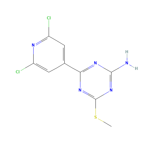 4-(2,6-DICHLORO-4-PYRIDYL)-6-(METHYLTHIO)-1,3,5-TRIAZIN-2-AMINE (CAS: 175276-44-5) - Chemical Structure and Molecular Formula 