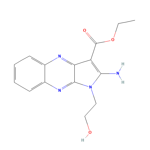 ETHYL 2-AMINO-1-(2-HYDROXYETHYL)-1H-PYRROLO[2,3-B]QUINOXALINE-3-CARBOXYLATE (CAS: 30119-32-5) - Chemical Structure and Molecular Formula 