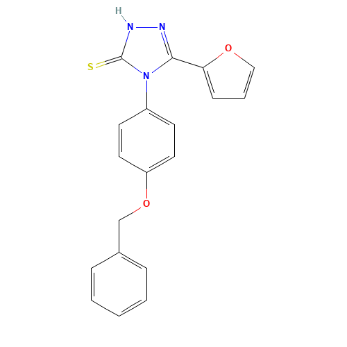 4-[4-(BENZYLOXY)PHENYL]-5-(2-FURYL)-4H-1,2,4-TRIAZOLE-3-THIOL (CAS: 306936-84-5) - Chemical Structure and Molecular Formula 
