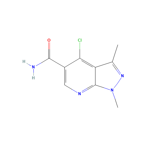 4-CHLORO-1,3-DIMETHYL-1H-PYRAZOLO[3,4-B]PYRIDINE-5-CARBOXAMIDE (CAS: 175201-98-6) - Chemical Structure and Molecular Formula 