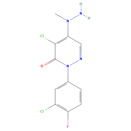 4-CHLORO-2-(3-CHLORO-4-FLUOROPHENYL)-5-(1-METHYL-HYDRAZINO)-3-(2H)-PYRIDAZINONE (CAS: 175135-72-5) - Chemical Structure and Molecular Formula 