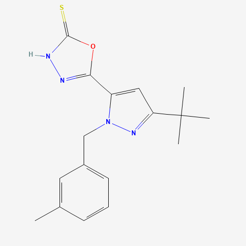 5-[3-(TERT-BUTYL)-1-(3-METHYLBENZYL)-1H-PYRAZOL-5-YL]-1,3,4-OXADIAZOLE-2-THIOL (CAS: 306937-16-6) - Chemical Structure and Molecular Formula 
