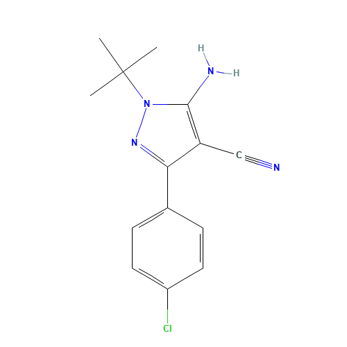 5-AMINO-1-(TERT-BUTYL)-3-(4-CHLOROPHENYL)-1H-PYRAZOLE-4-CARBONITRILE (CAS: 180903-14-4) - Chemical Structure and Molecular Formula 