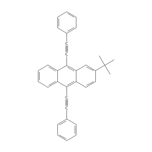 9,10-BIS(PHENYLETHYNYL)-2-TERT-BUTYLANTHRACENE (CAS: 53134-87-5) - Chemical Structure and Molecular Formula 