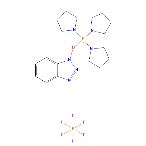 Benzotriazole-1-yl-oxytripyrrolidinophosphonium hexafluorophosphate (CAS: 128625-52-5) - Chemical Structure and Molecular Formula 