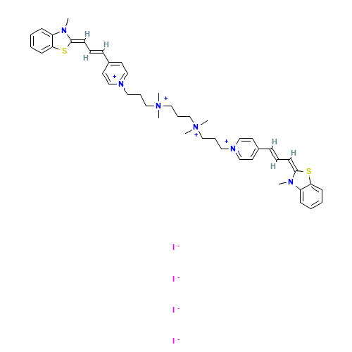 2-((E)-3-[1-(3-[[3-(DIMETHYL(3-[4-[(E)-3-(3-METHYL-1,3-BENZOTHIAZOL-3-IUM-2-YL)-2-PROPENYLIDENE]-1(4H)-PYRIDINYL]PROPYL)AMMONIO)PROPYL](DIMETHYL)AMMONIO]PROPYL)-4(1H)-PYRIDINYLIDENE]-1-PROPENYL)-3-METHYL-1,3-BENZOTHIAZOL-3-IUM TETRAIODIDE (CAS: 169454-17-5) - Related Chemical Product