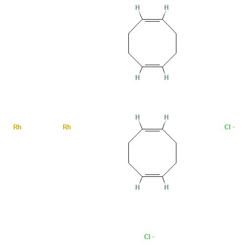 Chloro(1,5-cyclooctadiene)rhodium(I) dimer (CAS: 12092-47-6) - Chemical Structure and Molecular Formula 