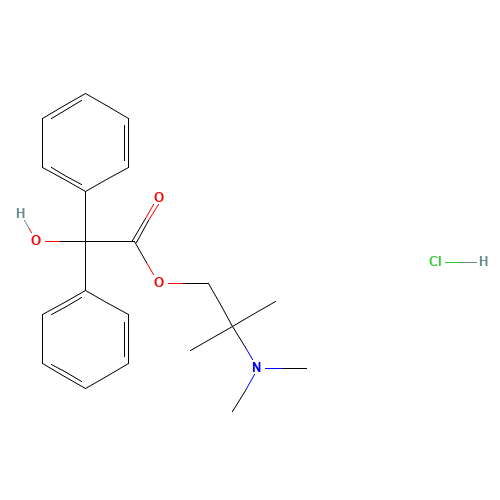 2-(dimethylamino)-1,1-dimethylethyl diphenylglycolate hydrochloride (CAS: 70280-88-5) - Chemical Structure and Molecular Formula 