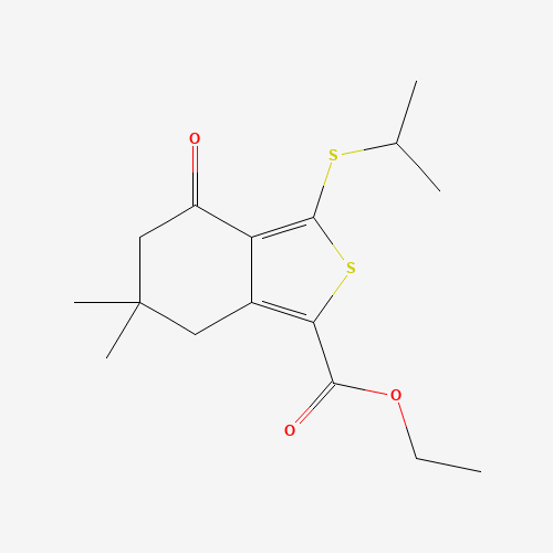 ETHYL 3-(ISOPROPYLTHIO)-6,6-DIMETHYL-4-OXO-4,5,6,7-TETRAHYDROBENZO[C]THIOPHENE-1-CARBOXYLATE (CAS: 175202-44-5) - Chemical Structure and Molecular Formula 