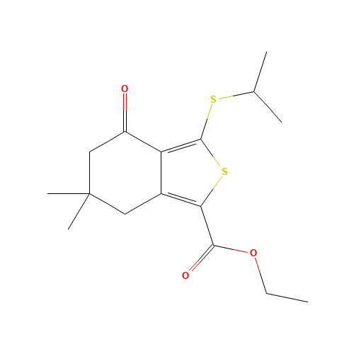ETHYL 3-(ISOPROPYLTHIO)-6,6-DIMETHYL-4-OXO-4,5,6,7-TETRAHYDROBENZO[C]THIOPHENE-1-CARBOXYLATE (CAS: 175202-44-5) - Chemical Structure and Molecular Formula 